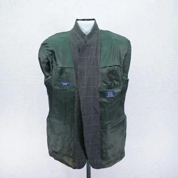 Jos A Bank Gray Houndstooth Yellow Winowpane Soft Tweed Silk Wool 42R Sport Coat - Picture 11 of 12